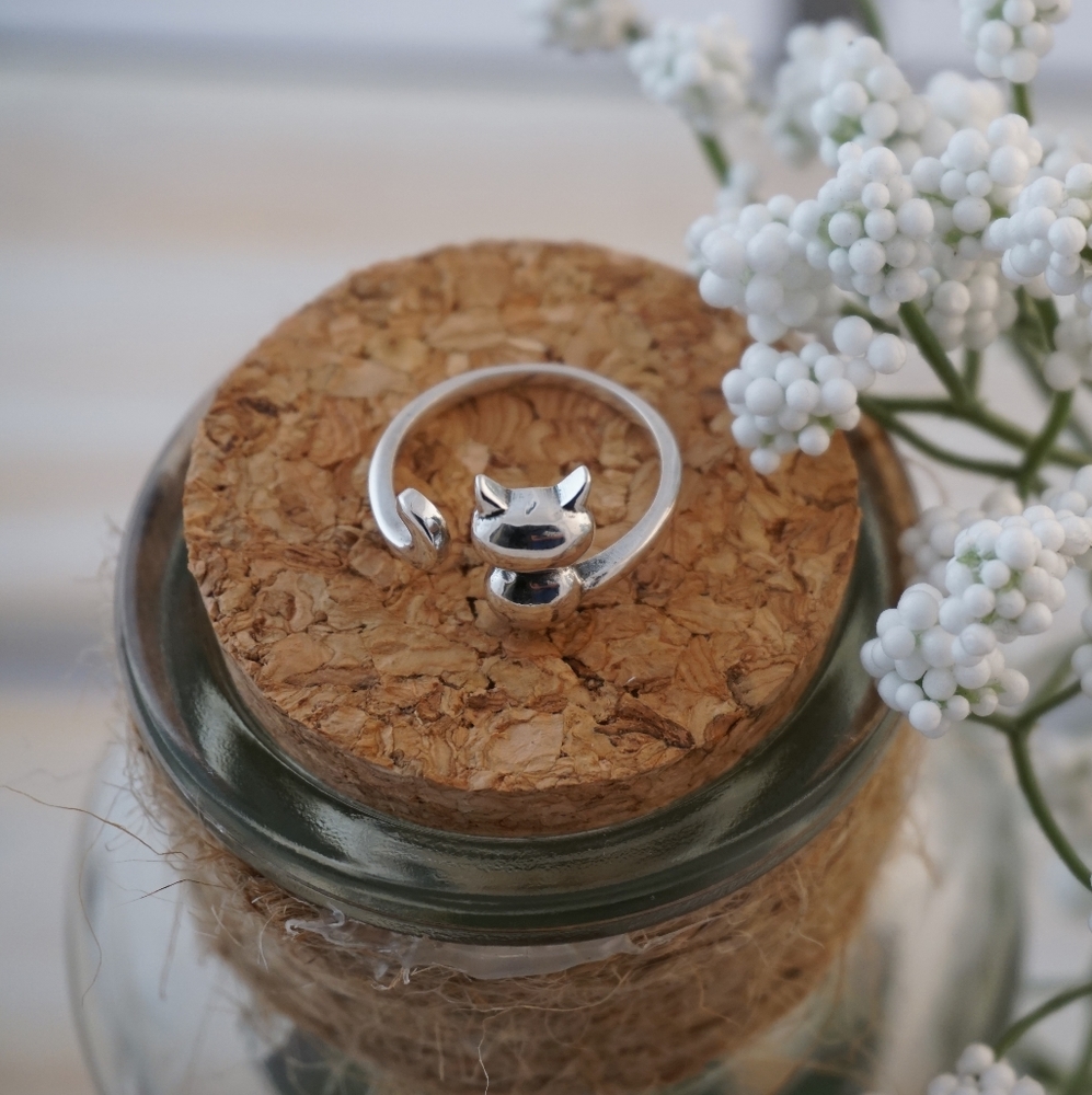 925 Sterling Silver Cat Ring